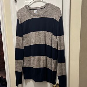 GAP Men's Crewneck Sweater - Tan and Black Stripes